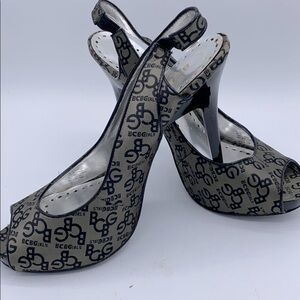 BCBG Girls Monogram Black and Tan High Heels 8
